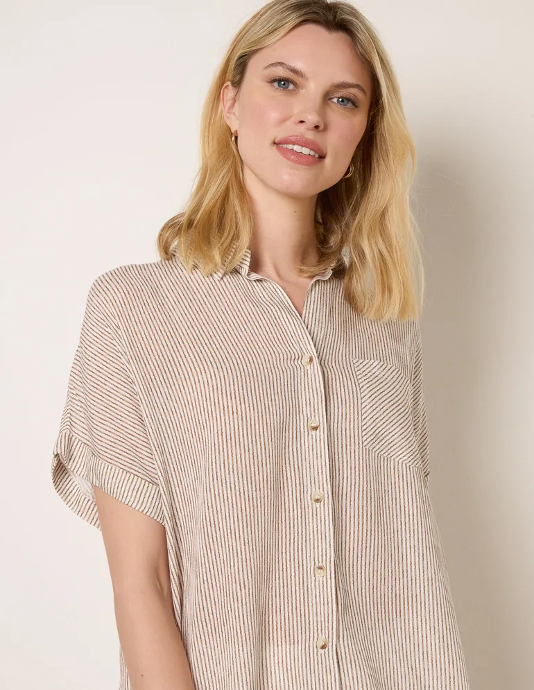 Stripe Button Front Shirt - 3