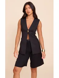 Black Hardware Collarless Waistcoat