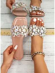 Embellished Rhinestone Flat Sandals