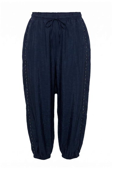 Navy Blue High Waist Elastic Leg Aerobin Large Size Pants product thumbnail 4