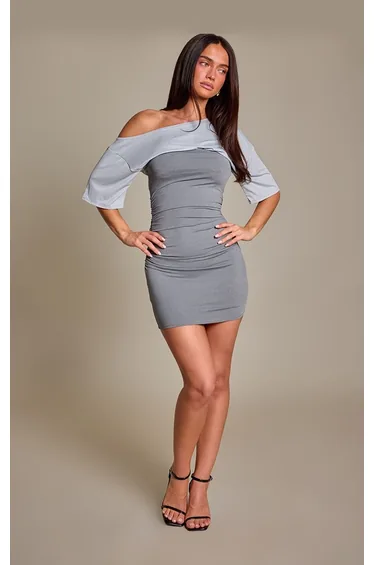 Grey Soft Touch Contrast Layer Bodycon Dress