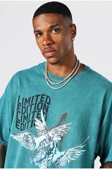 Oversized Overdyed Dove Graphic T-Shirt - green product thumbnail 3