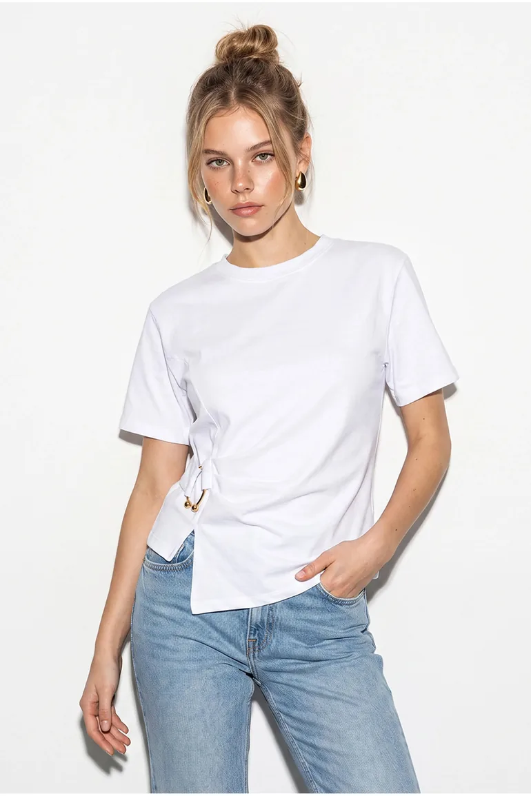 LUCCI Cotton Blend Crew Neck Blouse