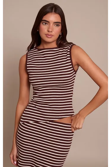 Chocolate Stripe Contrast Binding Vest Top
