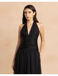 Delilah Tulle Halter Maxi Dress in Black - 2