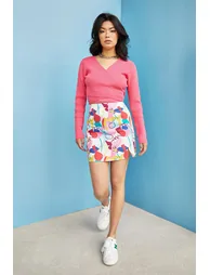 Glamorous Care Abstract Rainbow Print Side Split Mini Skirt - 2