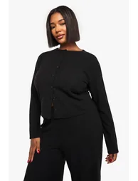 Plus Rib Button Cardigan and Trouser Co-Ord - black - 3