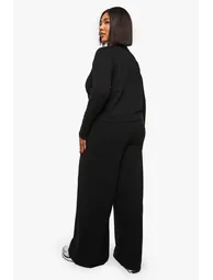 Plus Rib Button Cardigan and Trouser Co-Ord - black - 1