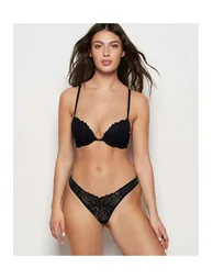 Allover Lace Push Up Bra in Tuxedo Black - 5