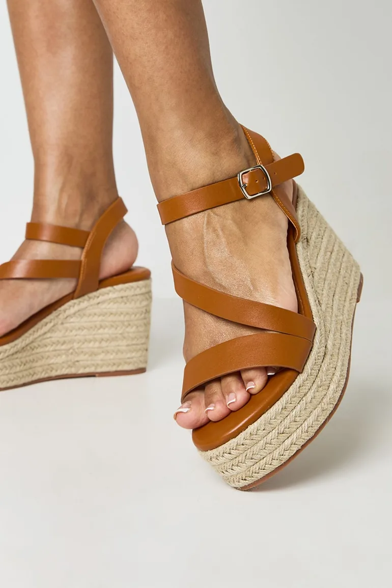 Asymmetric Espadrille Wedges - tan - 1
