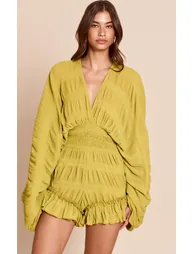 Olive Textured V Neck Frill Playsuit