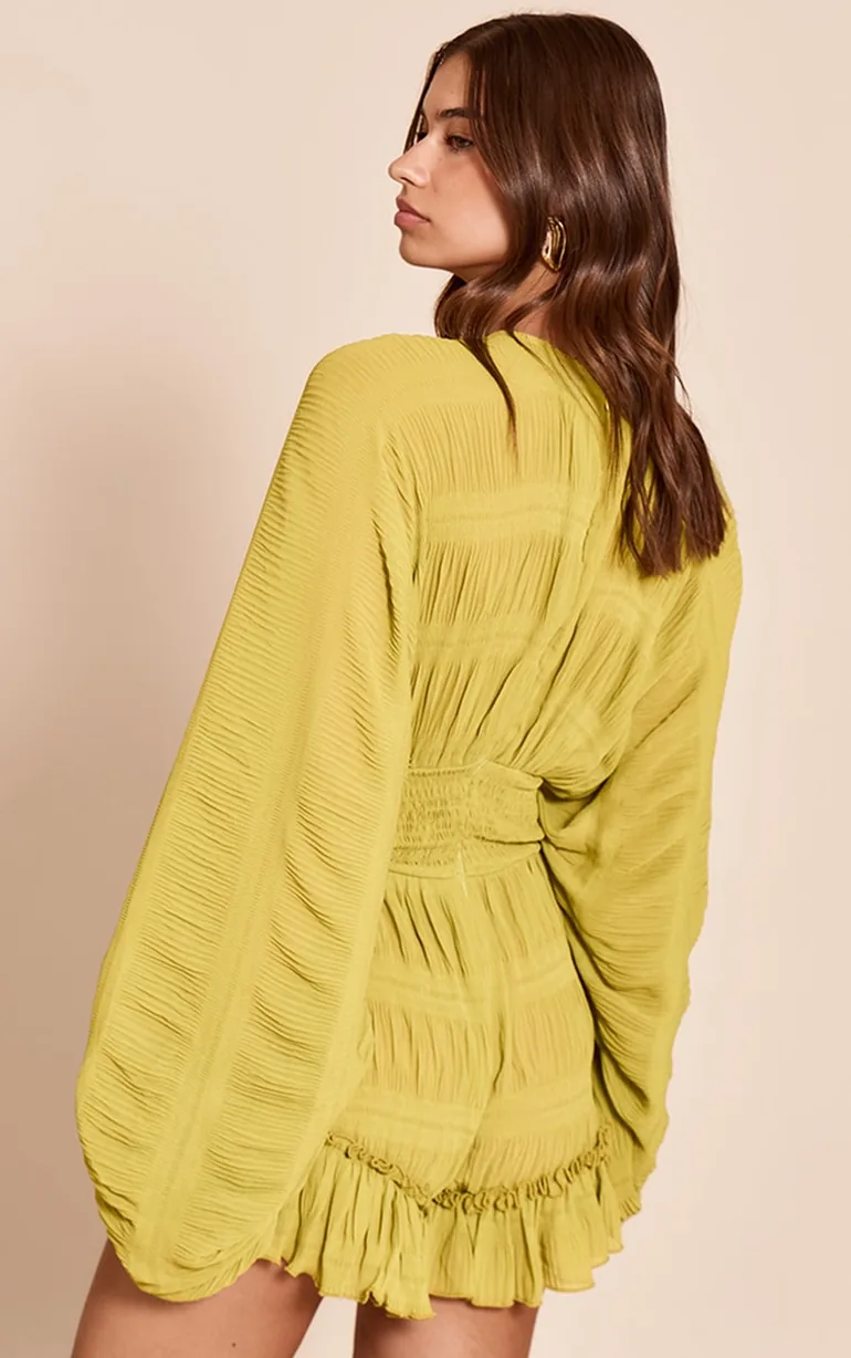 Olive Textured V Neck Frill Playsuit - 1