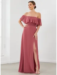ever ÉMILE|Plus Size Off the Shoulder Formal Bridesmaid Dress with Thigh Split - 3