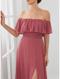 ever ÉMILE|Plus Size Off the Shoulder Formal Bridesmaid Dress with Thigh Split - 4