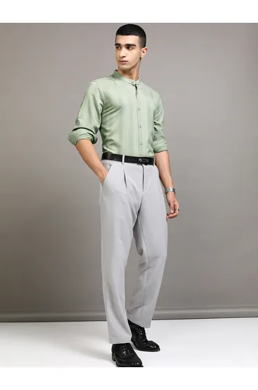 Regular Fit Mandarin Collar Striped Shirt