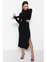 Black Window / Cut Out Detailed Elegant Evening Dress - 1
