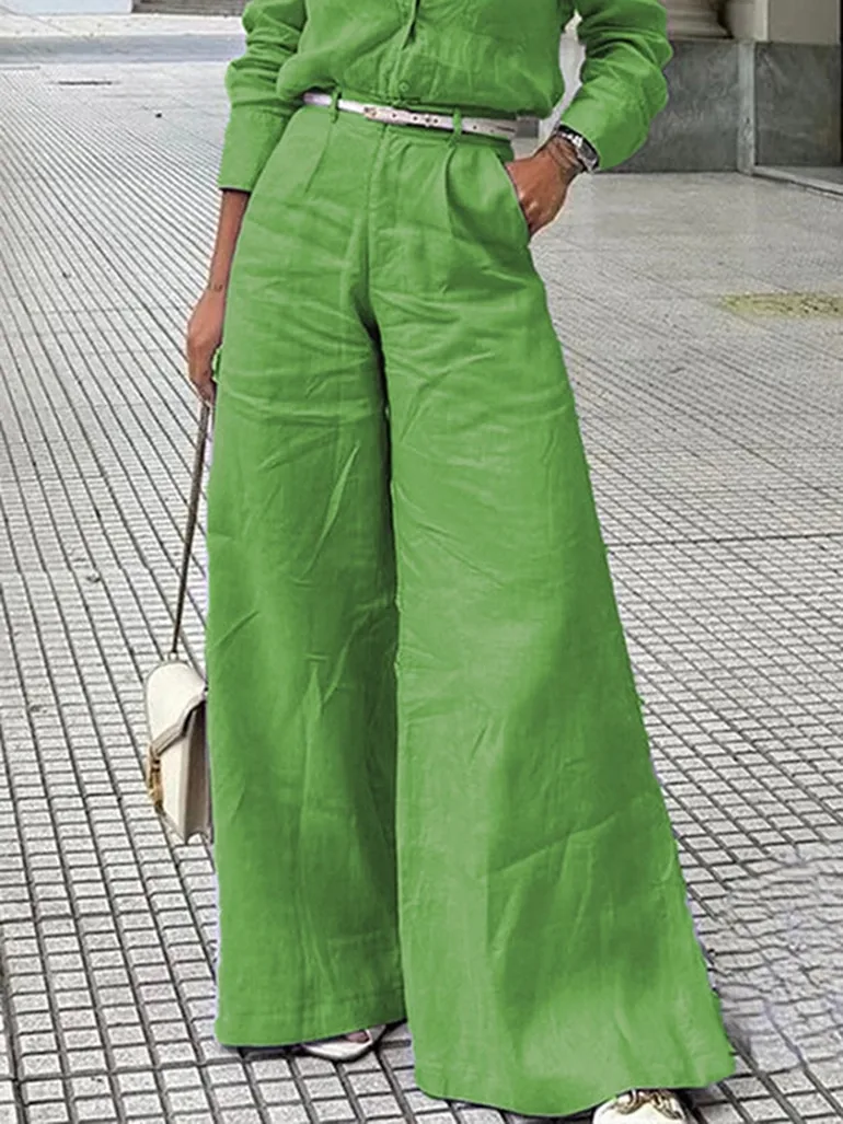 High Waisted Loose Solid Color Split-Joint Pants Trousers - 1