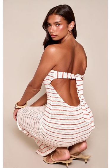 Orange Striped Bandeau Textured Bodycon Maxi Dress product thumbnail 2