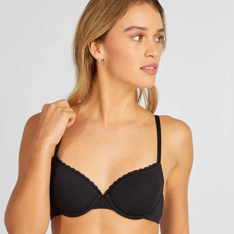 Padded cotton bra black - 3