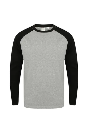 Skinnifit Mens Raglan Long Sleeve Baseball T-Shirt - Heather Grey /Black