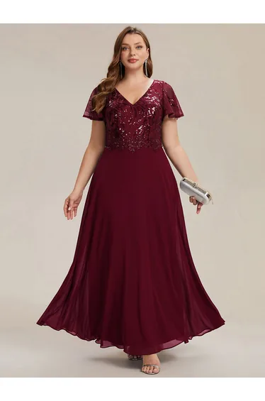 Plus Size Applique Sequin Mother of the Bride Dress