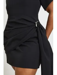 Plus Trim Detail Drape Shoulder Pad Mini Dress - black - 2