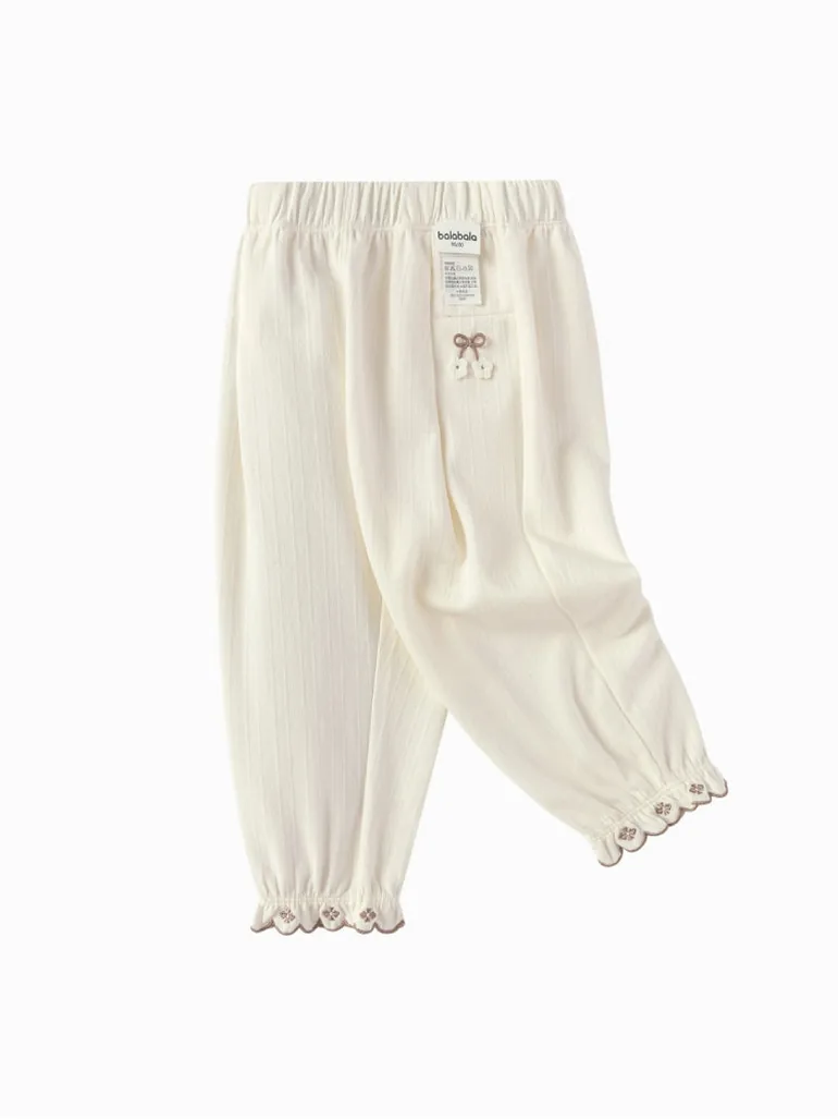 Girls' Textured Pants With Lace Hem - 3