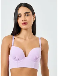 Lilac Solid Longline Padded Wired Bra - 1