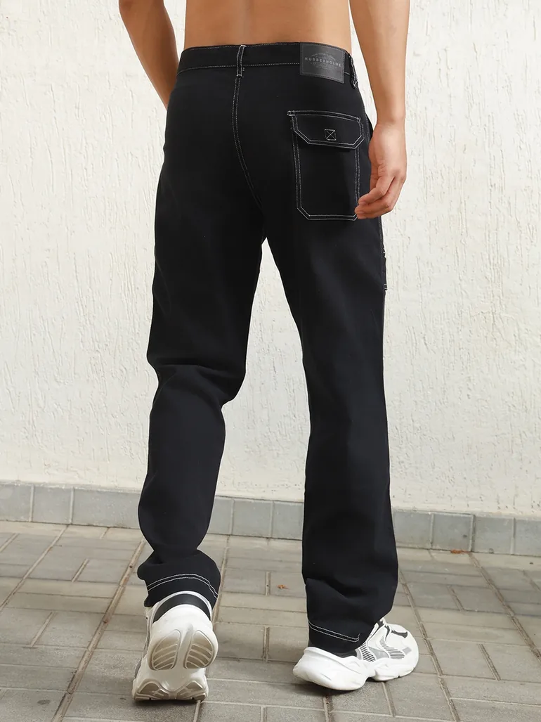 Relaxed Fit Cargo Pants with Contrast Stitch Detail - 2