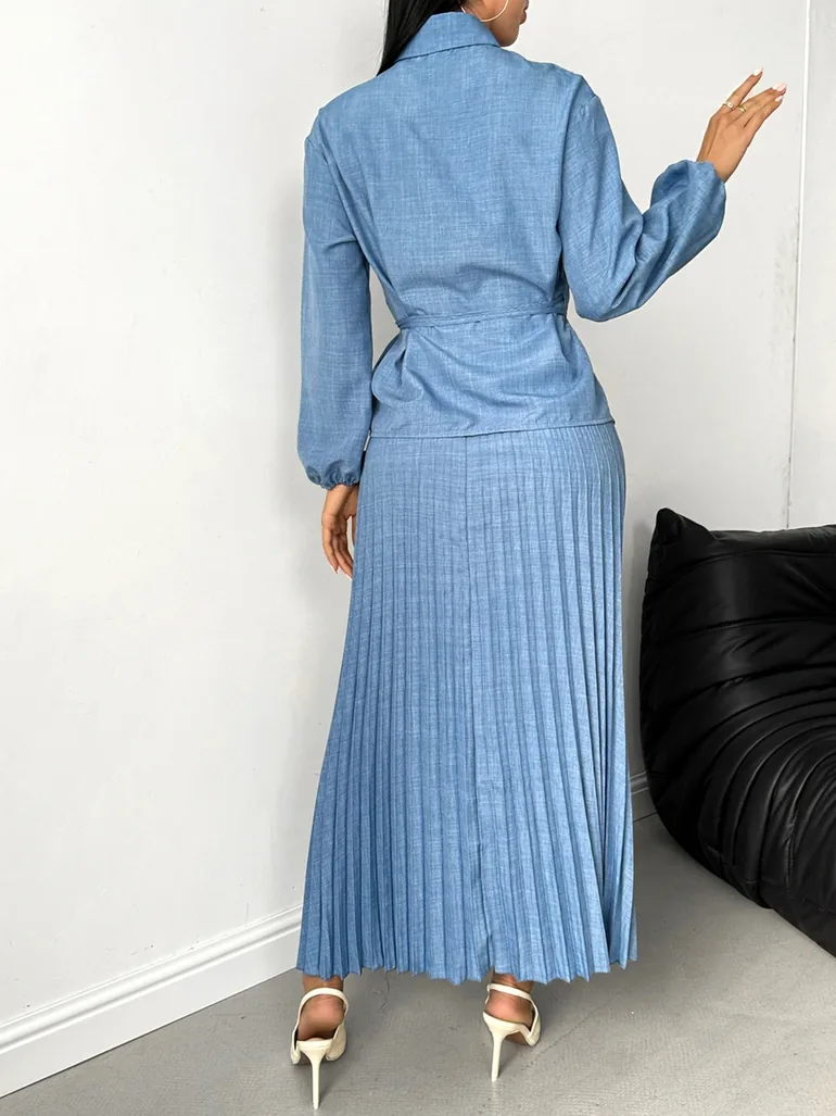 Solid Wrap Top and Pleated Skirt Co-Ords - 5