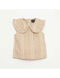 Gingham 2-piece blouse and trousers set BROWN - 2