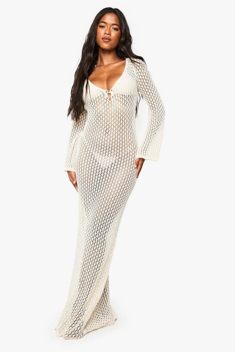 Crochet Maxi Beach Dress - cream - 2