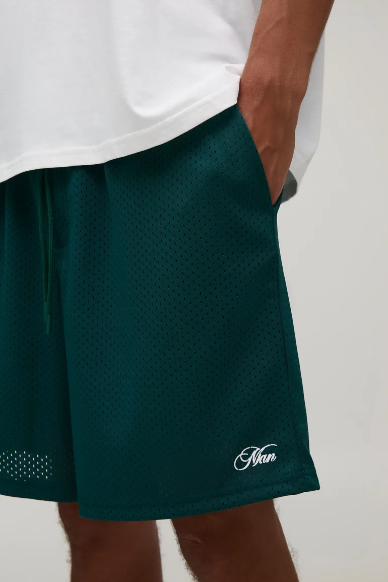 Baggy Fit Man Script Mesh Jersey Short - forest - 3