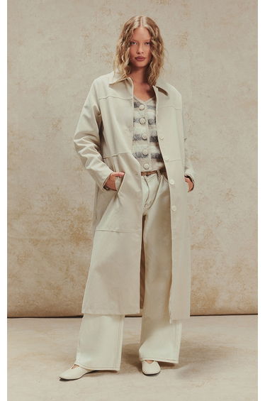 Beige Striped Brushed V Neck Covered Button Knitted Cardigan product thumbnail 2