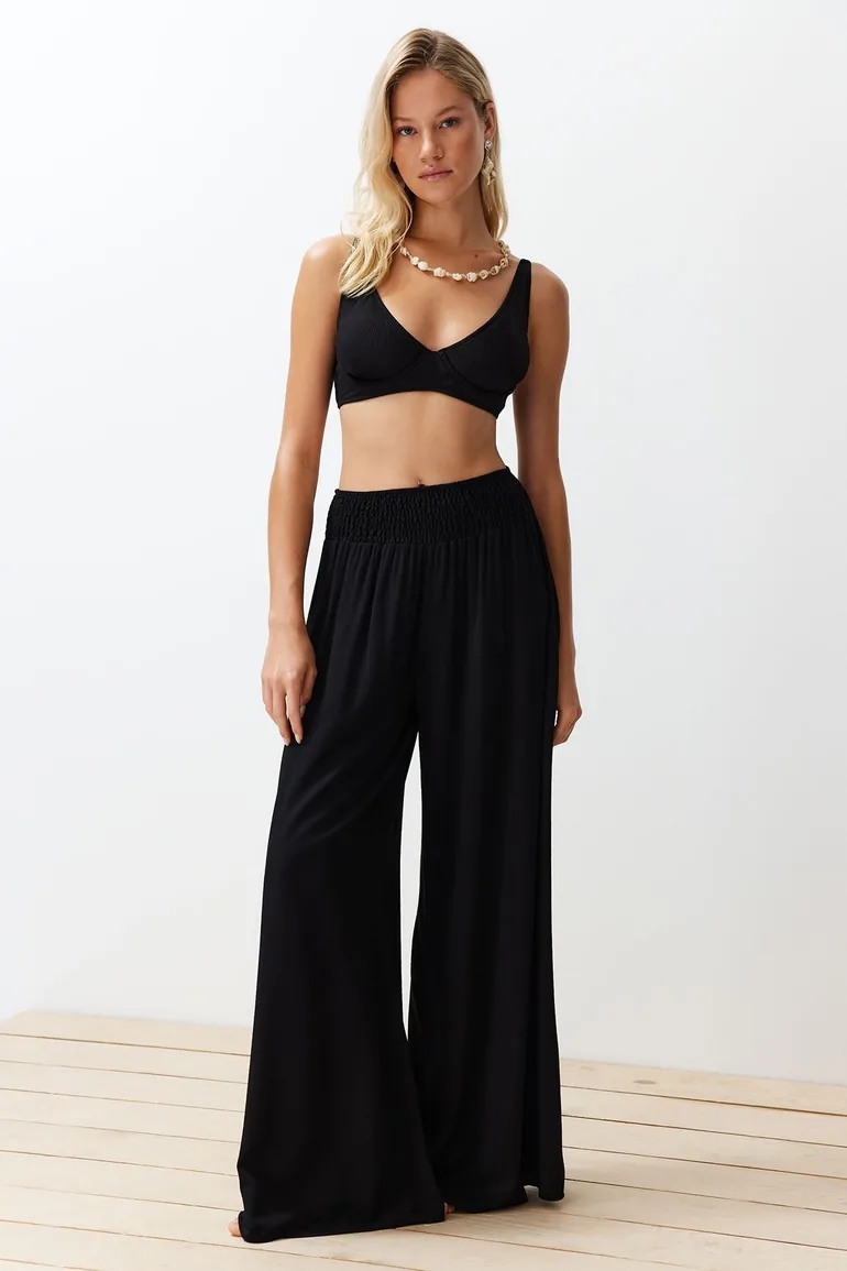 Ecru Woven Gipe Detailed Trousers