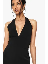 Halterneck Tailored Asymmetric Mini Dress - black - 3