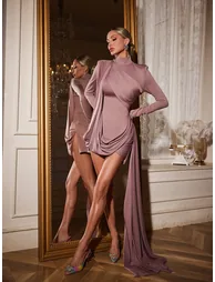 Aibhne Long Sleeve Draped Dress - 2