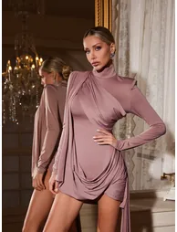 Aibhne Long Sleeve Draped Dress - 4