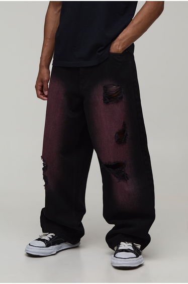 Pink Tinted Rip & Repair Baggy Fit Jeans - pink product thumbnail 2
