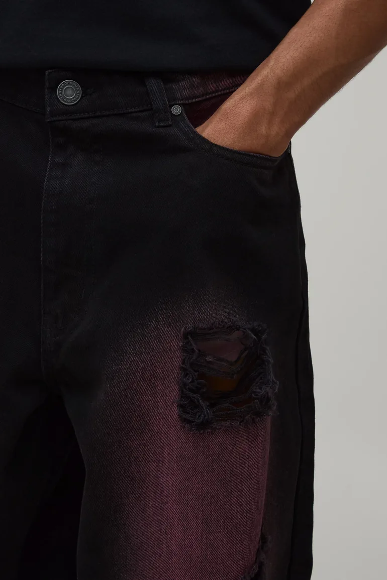 Pink Tinted Rip & Repair Baggy Fit Jeans - pink - 3