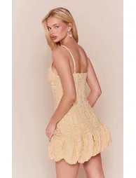 Lemon Textured Strappy Corset Puffball Dress - 1