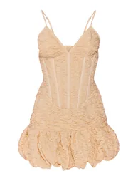 Lemon Textured Strappy Corset Puffball Dress - 4