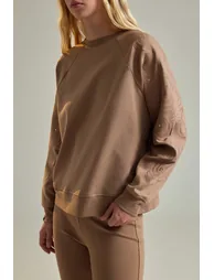 Camel Sleeves Embroidered Raglan Sleeve Knitted Sweatshirt - 4