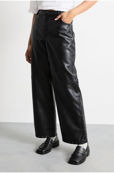 Faux Leather Whipstitch Detail Straight Leg Trouser product thumbnail 2