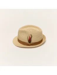 Natural Summer Straw Trilby Hat With Feather - 1