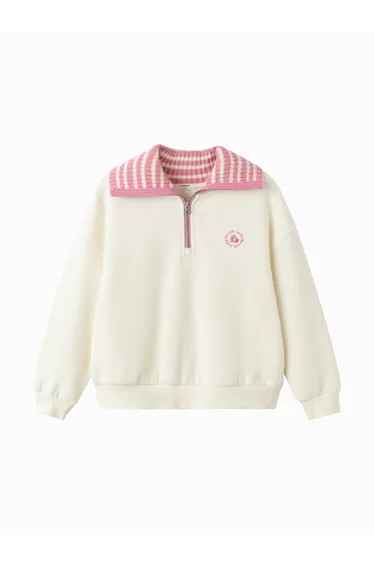 Girls' Sweatshirt with Half-Zip Collar