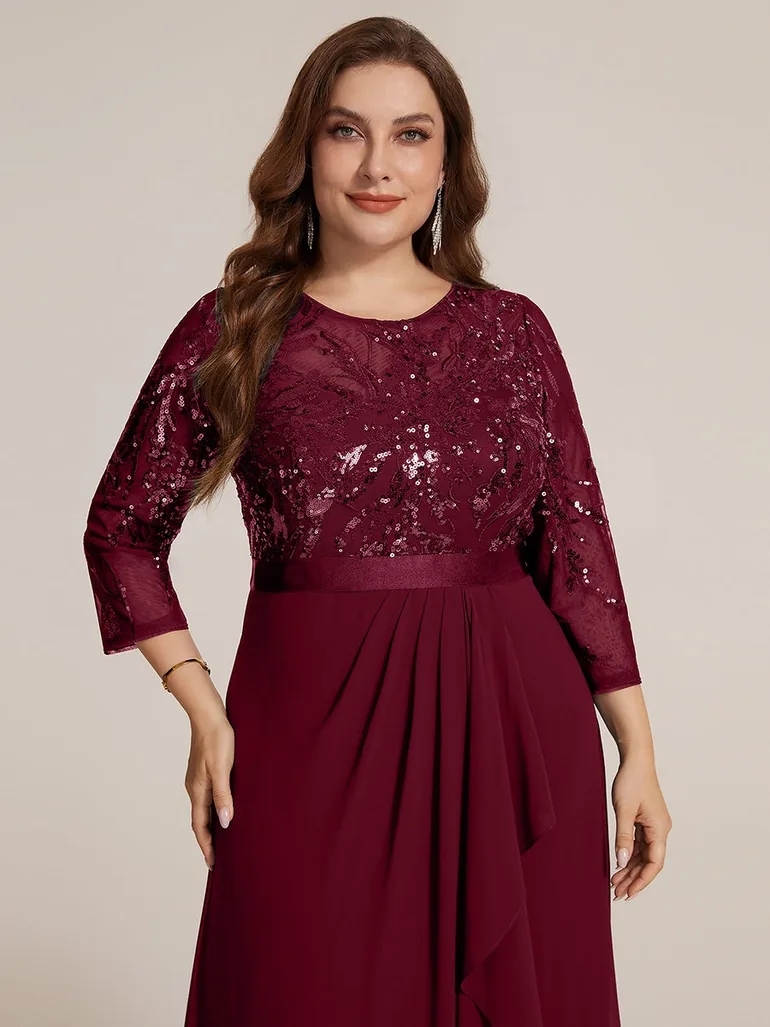 Three-Quarter Sleeve Ruffled Asymmetrical High-Low Evening Dresses - 7