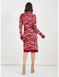 Turtle Neck Patterned Sweater Knee Length Dress - 5
