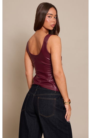 Burgundy Faux Leather Scoop Neck Vest Top product thumbnail 3