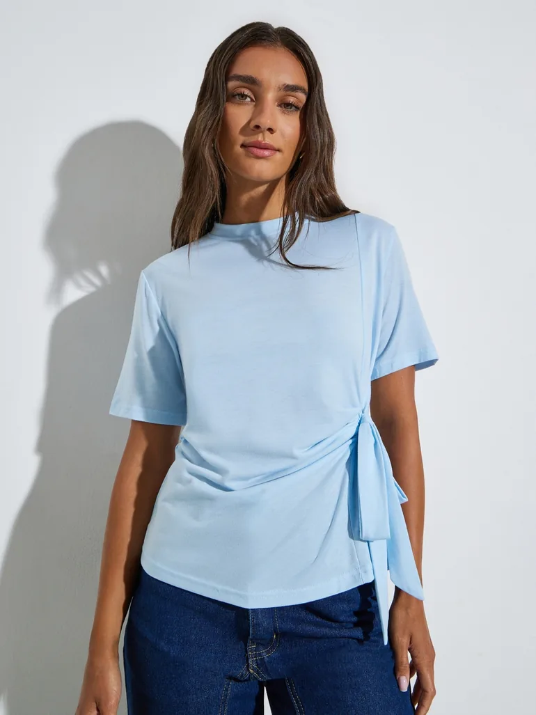 Blue Tie-Side Short Sleeve T-Shirt - 2